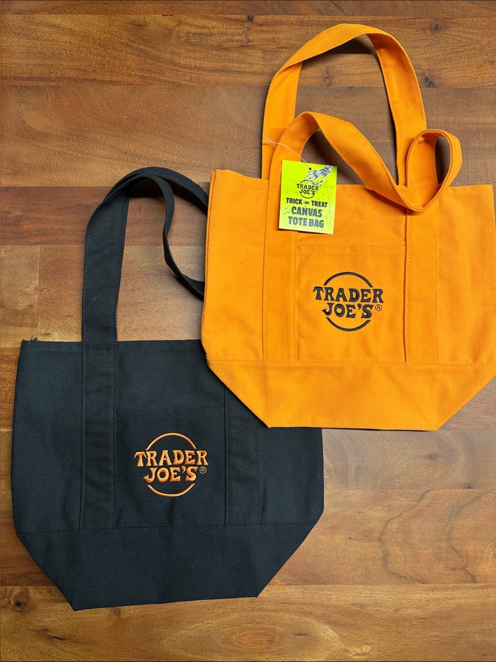Trader Joes Mini Orange & Black Canvas Tote Bag - Reusable Grocery Bag